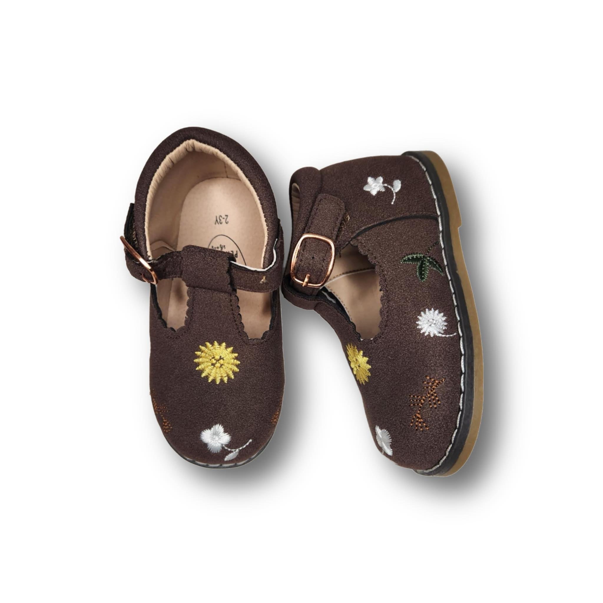 ANNALYNN Children's Shoe in Brown Suede with Embroidered Accents