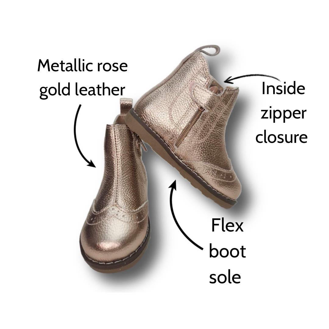 LIARA Children's Boot in Rose Gold Metallic Leather